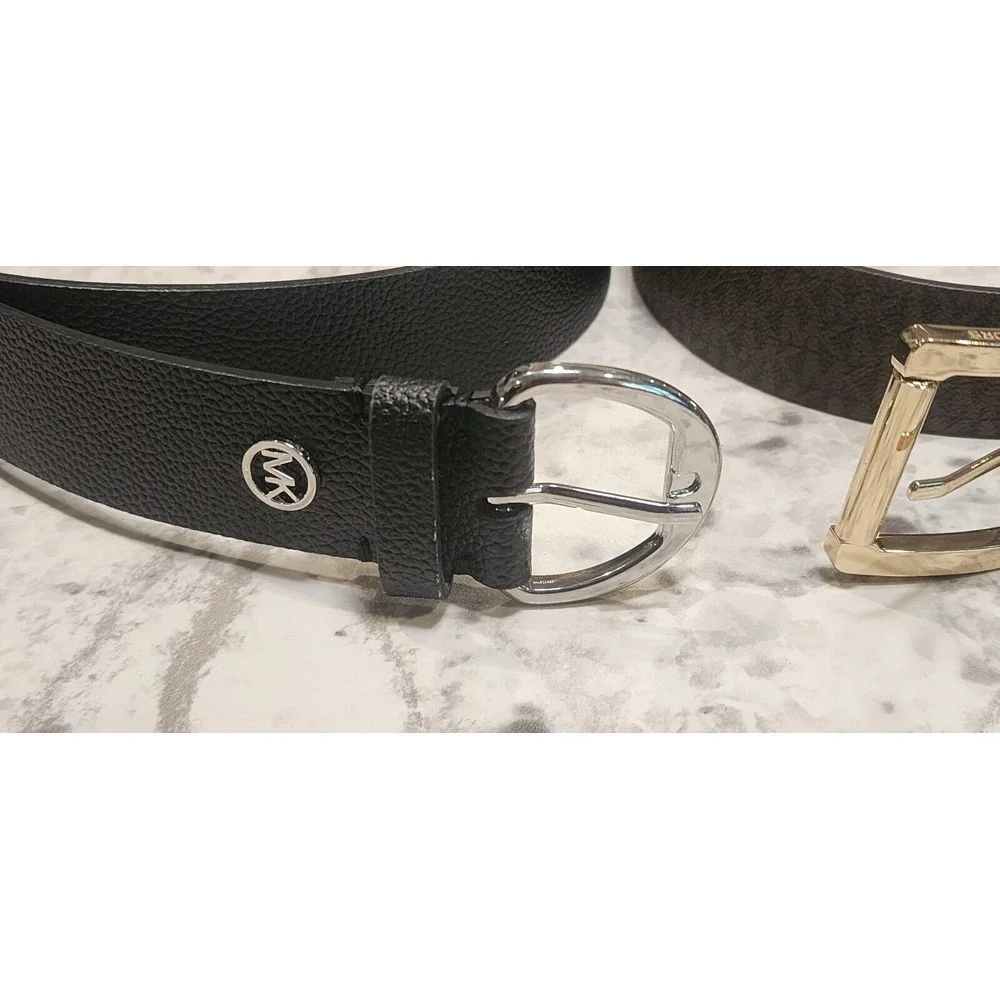 MICHAEL KORS Women's‎ MK Logo Belt Size M/L Brown & Black New Gold Silver